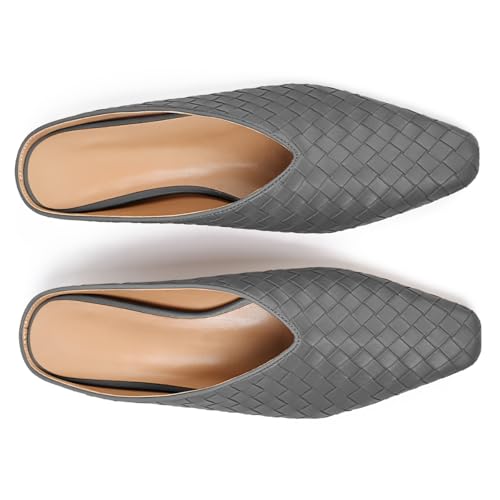 Image of Woven Mules for Women Slip on Comfortabke Metallic Slides Ladies Trendy Square Toe Hidden Wedge Mules