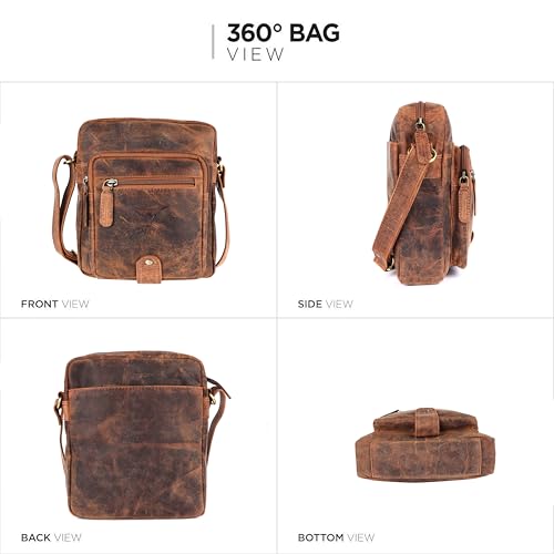Image of Premium Genuine Leather Messenger Sling Bag for Men & Women - Multipurpose Crossbody Bag with Adjustable Strap & Multiple Pockets for Travel, Office, Work, College & Daily Use