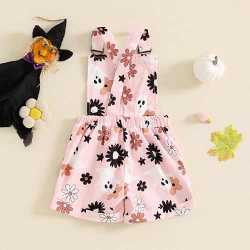 Adobabirl Toddler Baby Girl Halloween Outfit Ghost Pumpkin Overalls Romper Suspender Shorts Jumpsuit Cute Fall Clothes3