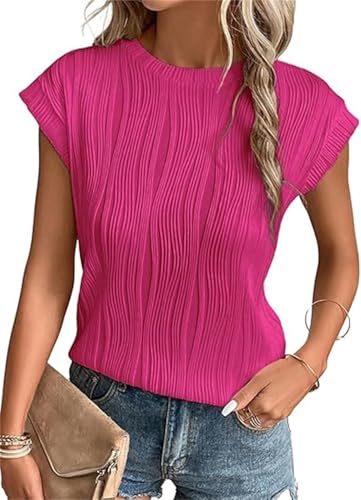 OYIGELZ Tshirt Damen Tops Rundhals Oberteile Einfarbig Tank Top Elegant Basic Blusen Kurzarm T-Shirt Sommer Casual Lose Tee