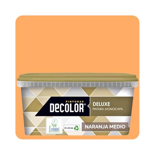 DELUXE Pintura de Interior Monocapa Mate. 4 Litros. Ecológica con Certificado Ecolabel. NARANJA MEDIO