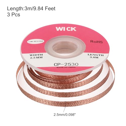Image of MECCANIXITY Solder Wick Braid No-Clean Desoldering Wick Braid 0.1 Inch Width 10 Feet Length for Remove the Solder Electrical Components 3 Pack