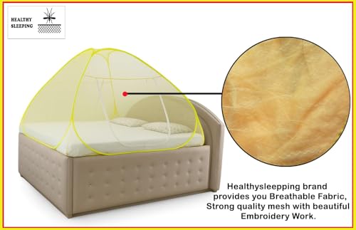 Image of Healthy Sleeping Pop up | Mosquito Net | Double Bed | King Size | Queen Size | Single Bed | Foldable Machardani | Polyester 30GSM Strong Net (Yellow)