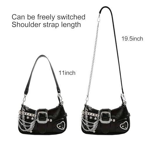 Image of Cute Y2k Purse for Women, Star Embroidery Pattern with Chain Strap Shoulder Bag, Goth Style Cute Mini Purse