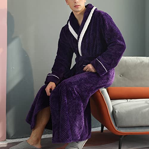 Lu's Chic Men's Long Plush Robe Winter Belted Warm Kimono Soft SPA Hot Tub Dressing Gown Full Length Fuzzy Bathrobe3