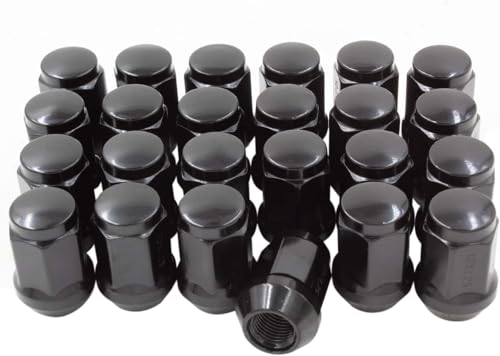 Image of Set of 24 Lug Nuts Closed End Bulge Acorn Lug Nut Style 1.38 inch Long Cone Seat 19mm (3 /4 inch) Hex Wheel Lug Nut (M12x1.25, Black)