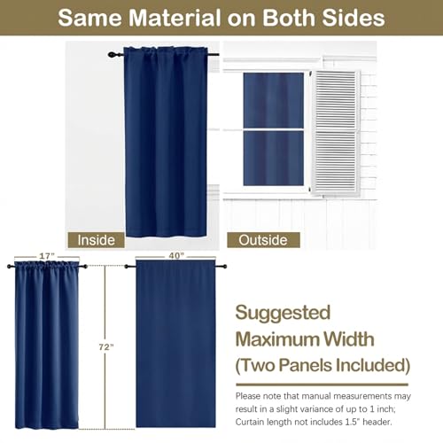 Image of Royal Blue Blackout Curtains for Bedroom 72 Inch Length 2 Panels Set, Thermal Insulated Curtains for Living Room Nursery, Energy Saving Window Drapes for Patio French Door Front Door, 2x40Wx72L