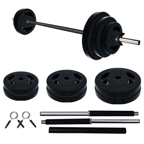 Barbell Weight Set for Lifting, Adjustable Barbell Set for Home Gym, PU Coating
