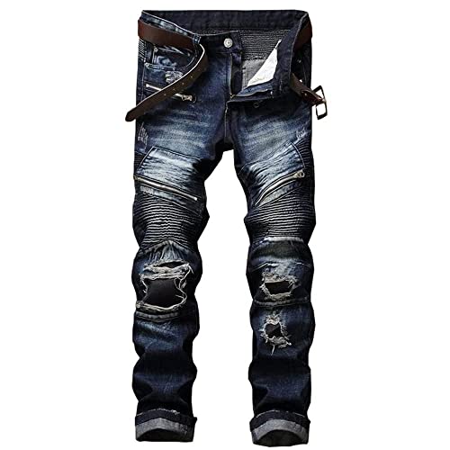 RXXKKK Men's Classic Zipper Biker Regular Fit Flex Jean (28, 0003