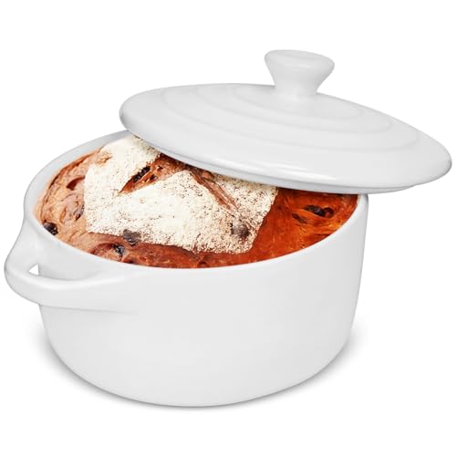 Hioph Camembert Baking Dish with Lid 14cm White Ceramic Baking Dish for Oven Cheese Baker for Camembert Baked Brie Fondue Dip Oven-Safe & Microwave-Safe