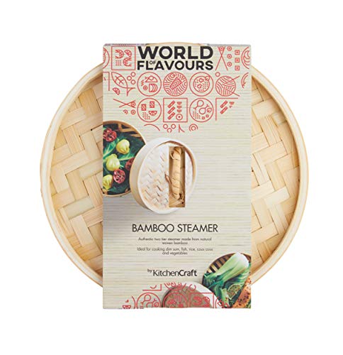KitchenCraft World of Flavours Bamboo Steamer Basket, 2 Tier, 20 cm & Dexam Bamboo Chopsticks with Dragon Print Pack of 10 pairs - Image 4