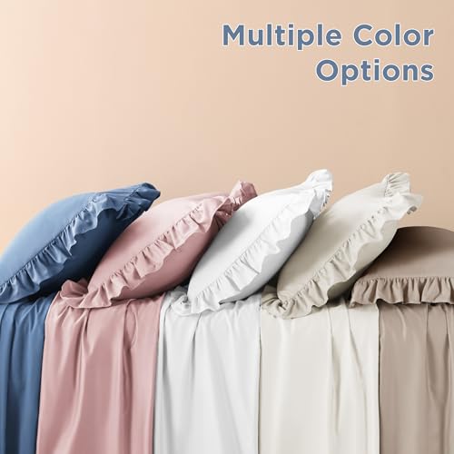 Image of Litanika Ocean Blue Full Size Comforter Sets, 3 Pieces Ruffle Farmhouse Aesthetic Bedding Comforter Sets, All Season Soft Lightweight Fluffy Microfiber Bed Set(79x90In Comforter, 2 Pillowcases)