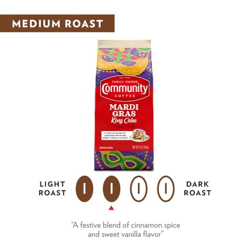 Image of Community Coffee Mardi Gras King Cake Flavored 32 Ounces, Medium Roast Ground Coffee, 32 Ounce Bag (Pack of 2)