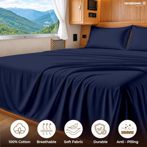 Image of SGI bedding 100% Egyptian Cotton Sheets RV King Size - 600 Thread Count Sheets Set, Soft, Cooling, 15 inch Deep Pocket, Luxury Hotel Bedding, Breathable, Durable - Navy Blue