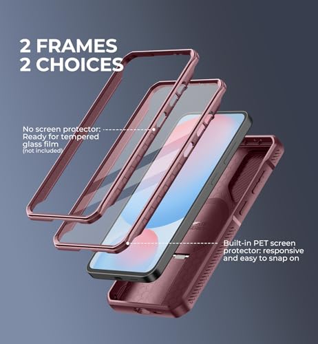 Image of Dexnor for Samsung Galaxy S24 FE Case with Camera Cover & Adjustable Kickstand & Built-in Screen Protector, Magnetic Rugged Shockproof Bumper Cases Heavy-Duty Magnetic Protective Cover,Maroon Red