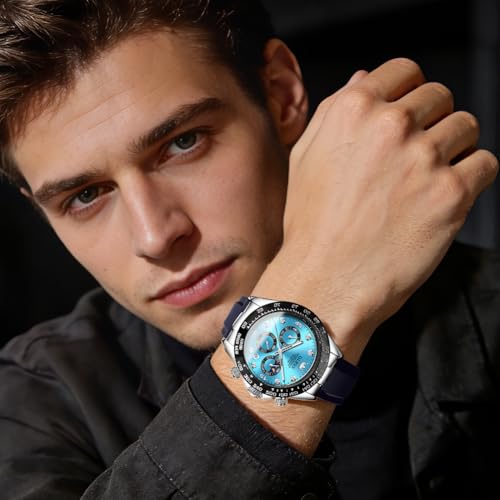 Image of OLEVS Watches for Men Business Diamond Moon Phase Male Watch Chronograph Fashion Dress Waterproof Date Analog Quartz Waterproof SiliconeMen Wrist Watch