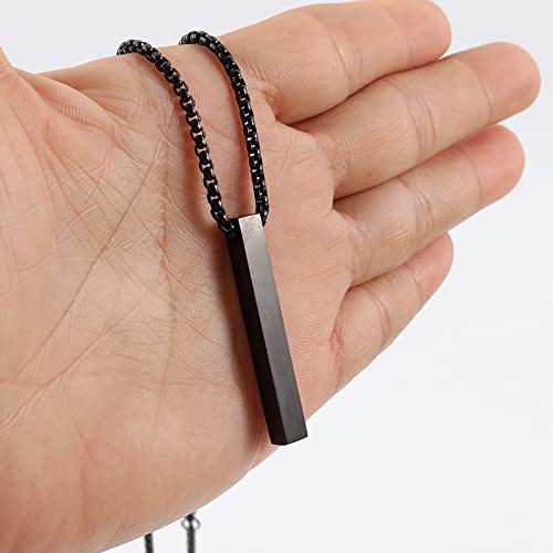 Naiqube Rectangle Bar Pendant Necklace For Men Stainless Steel Box Chain Pendant Men’s Necklace Jewelry Length 22Inch Cblack #TOP3