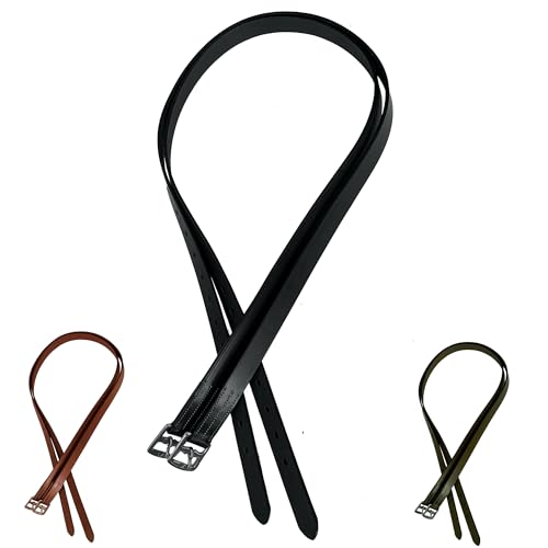 Majestic Ally Genuine Leather English Stirrup Leathers, Ideal for Schooling and Daily use (Pack of 2) (Black, 54 Inch)