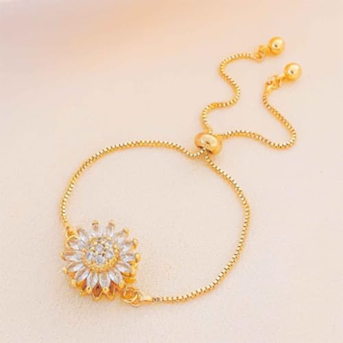 Spinning Sunflower Bracelet for Women Adjustable Flower Bracelet Rhinestone Anxiety Bracelets Sparkly Flowers Fidget Bracelet CZ 7”-9“ Mood Statement Bracelets for Tiny Wrist Worry Relieving Jewelry Gifts4