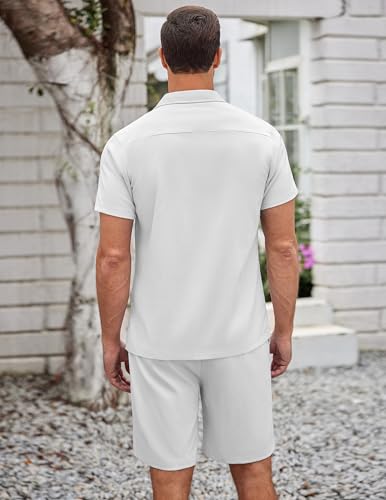 coofandy men39s 2 pieces casual beach outfits short sleeve button down shirts summer short set