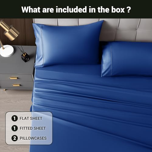 Image of Shilucheng 4 Piece King Sheet Sets, Cooling Sheets, Blend Rayon Derived from Bamboo, Deep Pocket Up to 16 inch, Breathable & Soft Bed Sheets, Hotel Silky Bedding Set, Navy Blue