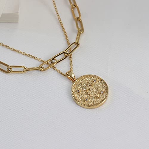 Birth Flower Necklace For Women Girls Layered Choker Necklace 18K Gold Engraved Floral Dainty Birth Month Flower Disc Charm Necklace Personalized Jewelry Birthday Gift For Her (February Violet) #TOP3