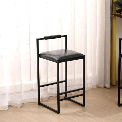 Set de 2 Butacos de Altura de Barra, Butacas de Cuero PU Negro con Reposapiernas y Patas de Metal Negro, Diseño Moderno Sin Brazos para Cocina o Barra (Altura de asiento 24.8") miniatura 5