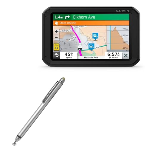 BoxWave Stylus Pen Compatible with Garmin RV 701 - DualTip Capacitive Stylus, Fiber Tip Disc Tip Capacitive Stylus Pen - Metallic Silver