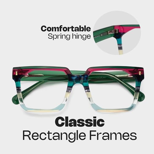 Image of Zeelool Stylish Rectangle Eyeglasses Thick Frame Glasses for women /Men with Non-prescription Clear Lens Laguer ZJGA872500-04 Green