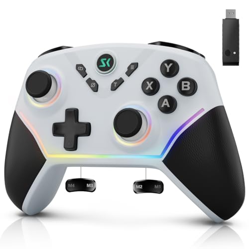 Image of Multi-Platform Wireless Controller, PC Gaming Controller with 2.4G Adpater /Hall Joysticks /Hall Triggers /1200 mAh Battery /4 Programmable Buttons /RGB Lighting, Compatible with PC Windows 7 /8.1 /10 /11, Switch /OLED /Lite, iOS, Android, Steam-White