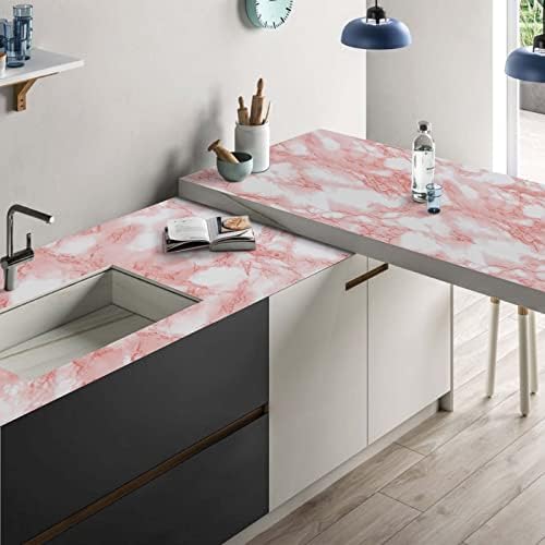 Hode Sticky Back Plastic Pink Marble Self Adhesive Wallpaper 30cmX2m Waterproof Removable Marble Effect Contact Paper for Kitchen Counter Furniture Shelf Table DIY