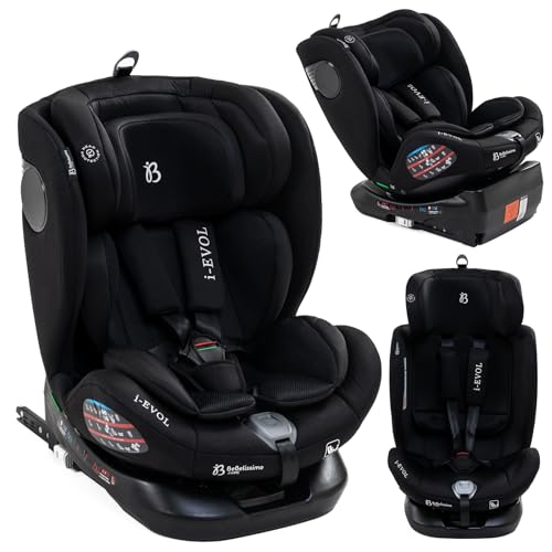 BBL - Silla de coche, I-SIZE 40-150 cm, Isofix, Silla coche bebé, para niños, RWF, FWF, Asiento de coche Universal, 360º, Grupo 0+/1/2/3, 0-36 kg, Ajustable, Aprox. 0-12 años- EVOL noir