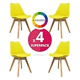  MASTERITEM Silla Nórdica (Pack 4) - Silla escandinava Amarilla - Silla Nordic Scandi Inspirada en Silla Eames DSW - Mona - (Elige tu Color)