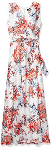 Tahari ASL Women's Sleeveless Surplus Flared Dress, Ivory Red Bouquet, 12