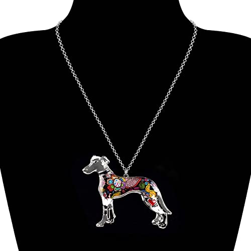 BONSNY Love Pets Enamel Zinc Alloy Metal Greyhound Necklace Dog Animal Jewelry Pendant Unique Design 18"2