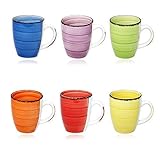 Maße: ca. 8,5 x 10 cm, ca 350 ml. Der Henkel ist stabil und groß genug, die Tasse selbst schmal und hoch. So kann man sie in beliebiger Haltung sicher fassen und muss nicht fürchten, dass sie aus der Hand gleitet. Handlich, spülmaschinenfest, mikrowellengeeignet.