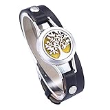 Material: Leder & Edelstahl HooAMI Leder Armband Aroma Diffusor Parfuem Armband Hohles Lebensbaum Aetherisches Oel Doppelschichte Verstellbar Lederarmreif Armbanduhr 40cm