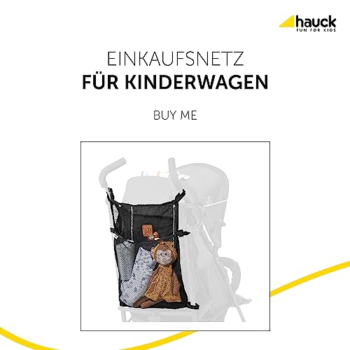 hauck Buy Me, Schwarz - Universelle Netztasche für Kinderwagen & Buggys 36x50 cm, Extra Stauraum für Windeln, Snacks & Einkäufe, Robust & Elastisch, Leichtes Befestigen mit Karabiner