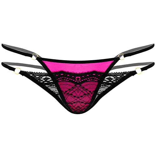 DRHOM Mens Sheer Low Waist G-string T-back Lace Patchwork Satin Thongs Underwear