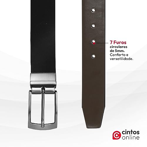 Cinto Masculino em Couro Social Premium Dupla Face (Fivela Grafite Escovado)