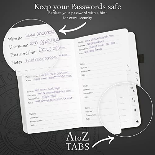 Legend Planner Password Book with Alphabetical tabs. Internet Address Keeper Logbook. Journal for Website Logins, Medium 5.3x7.7\" (Black)