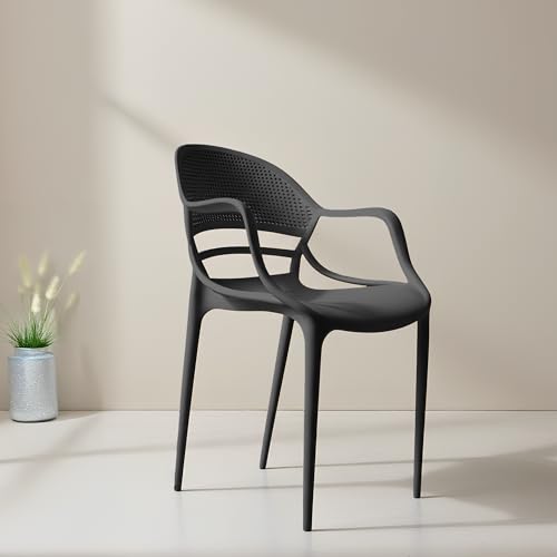 Image of DIYA Sunset Plastic Chair for Home & Balcony | Strong Designer Arm Chair for Living Room, Garden & Outdoor Use | Durable PP Build, Stackable, 1-Year Warranty - Pack of 1 (Black)