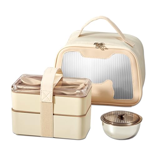 BRYN Lunch Box, 1620 ML Boite Repas avec 4 Compartiments + Couverts + Tasse Isolant + Sac Isotherme Repas, Bento Lunch Box Hermétique pour Pique-Nique, Travail, Goûter, Micro Ondes