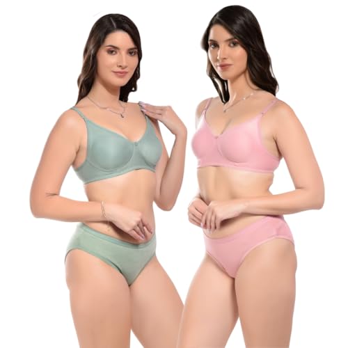 Image of SGC Women Cotton Blend Lingerie Set||Lightly Padded Wirefree Bra & Panty Set||Bridel Set for Women & Girls