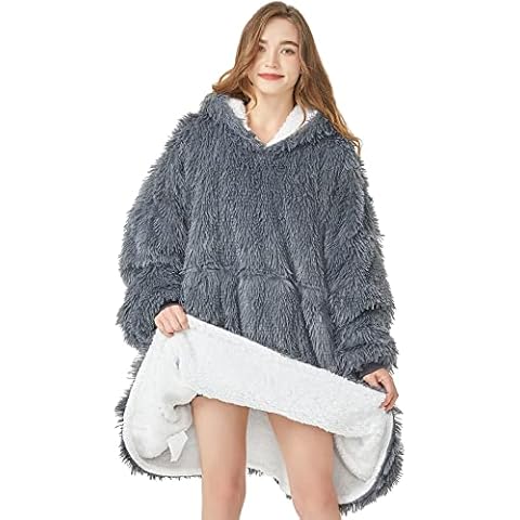L'AGRATY Oversized Wearable Blanket Hoodie, Plush Sherpa Fluffy Sweatshirt Blanket Hoodie for Women Cute Hoodie for Girl Cover