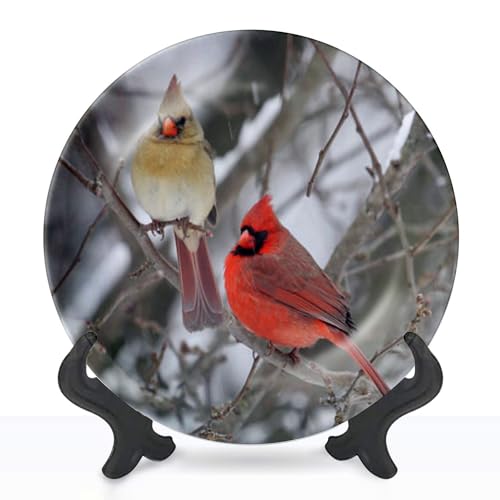DISAOODANK Decorative Plates Pair Northern Cardinals Wall Decor Ceramic Ornament with Display Stand and Hook Up for Festival, Parties, Wedding 8