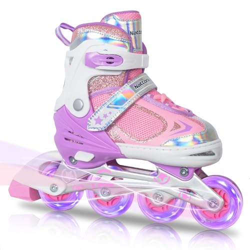 Image of Nattork Blade Roller Skates for Boys with Light Up Wheel, Outdoor & Indoor Illuminating Black Inline Skates for Boys Little Kids Toddler Ages 5-8 4 5 6, Beginners