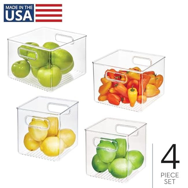 iDesign Fridge Bin with Handles, 2 Small and 2 Medium Bins, 4 Pack, Clear, Made in USA