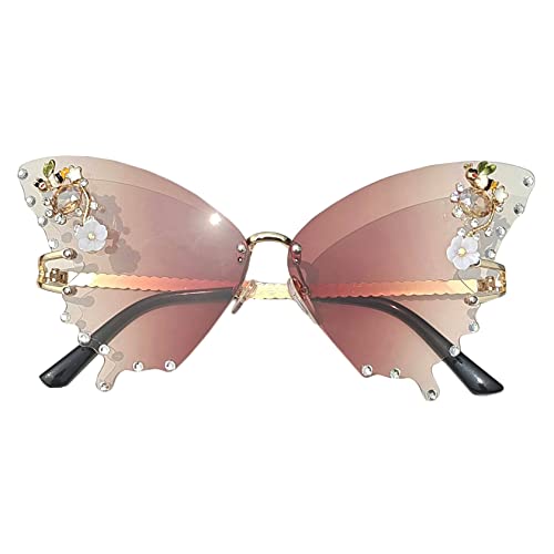 Willochra Women Butterfly Cat Eye Sunglasses - Fashion Shiny Bling Diamond Polygonal Pink Rhinestone Sunglasses