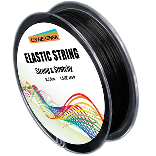 LIS HEGENSA Elastic Bracelet String Cord Stretch Bead Cord for Jewelry Making and Bracelet Making Kits Transparent Stretchy String for Bracelets (Black 160ft/50M(0.8mm))